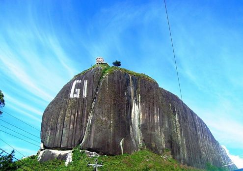 The rock at Guatape with the GI graffiti visible on the side